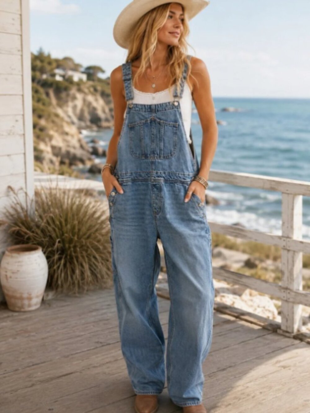 Boho Chic Light Blue Denim Overalls